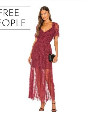 Free People Dear Jane Bordeaux Lace High-Low Maxi Dress Size Medium
